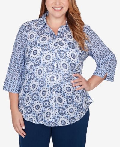 Alfred Dunner Женский топ Plus Size Mykonos с геометрическим принтом