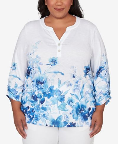 Женский топ Alfred Dunner Plus Size Mykonos с цветочным принтом, Henley