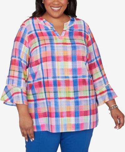 Alfred Dunner Plus Size The Royal Treatment топ с воротником V-образным вырезом и рукавами-колоколами