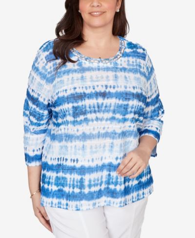 Alfred Dunner Plus Size The Royal Treatment Tie Dye Biadere Knotted Crew Neck Top