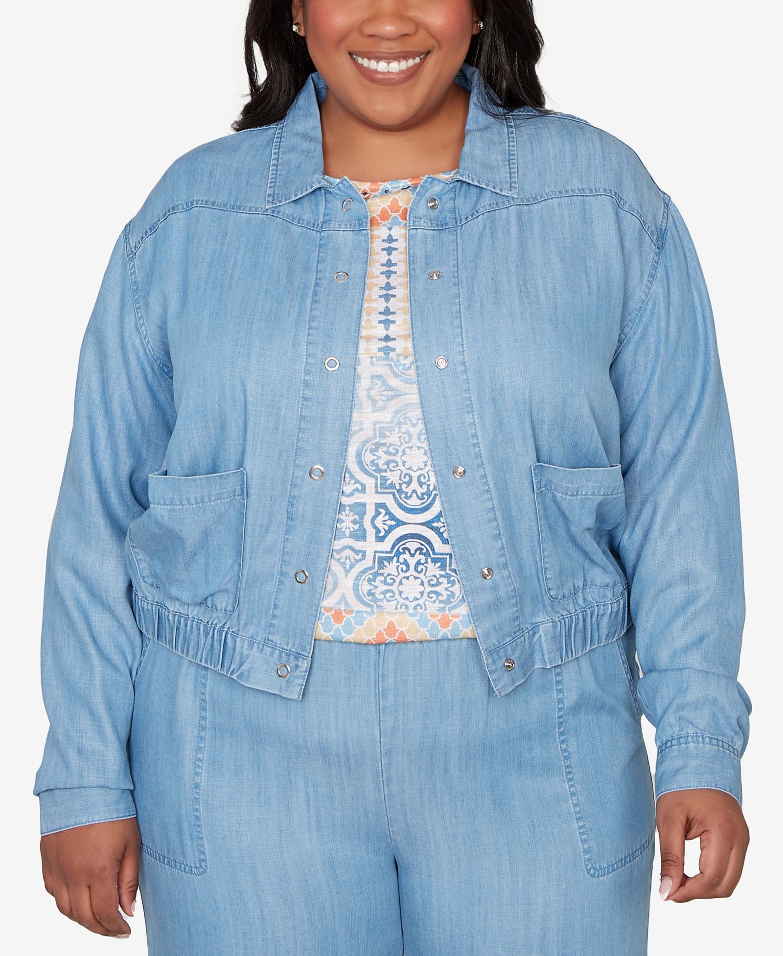 Alfred Dunner Plus Size Beachcomber Casual Elastic Lyocell Shirt Jacket