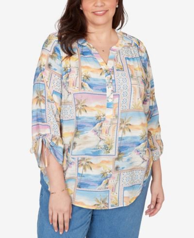 Топ Henley с принтом Beachcomber Postcard Alfred Dunner Plus Size