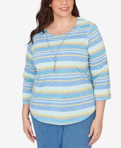 Alfred Dunner Plus Size топ в полоску с ожерельем