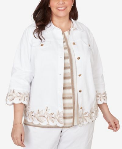 Alfred Dunner Plus Size Natural Wonder Leaf Cutout Embroidered Shirt Jacket