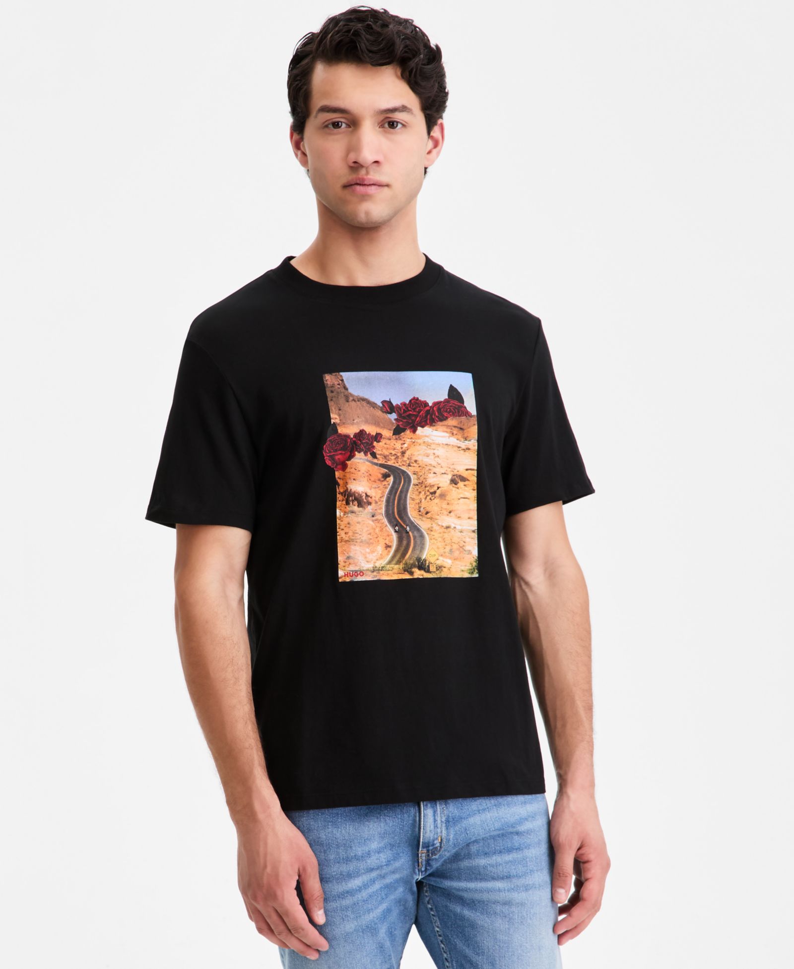 Hugo by Hugo Boss Men's Cotton Bikers & Roses Logo Graphic T-Shirt