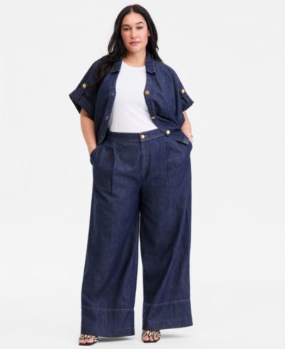I.N.C. International Concepts Plus Size High-Rise Wide-Leg Jeans, Macy's Exclusive
