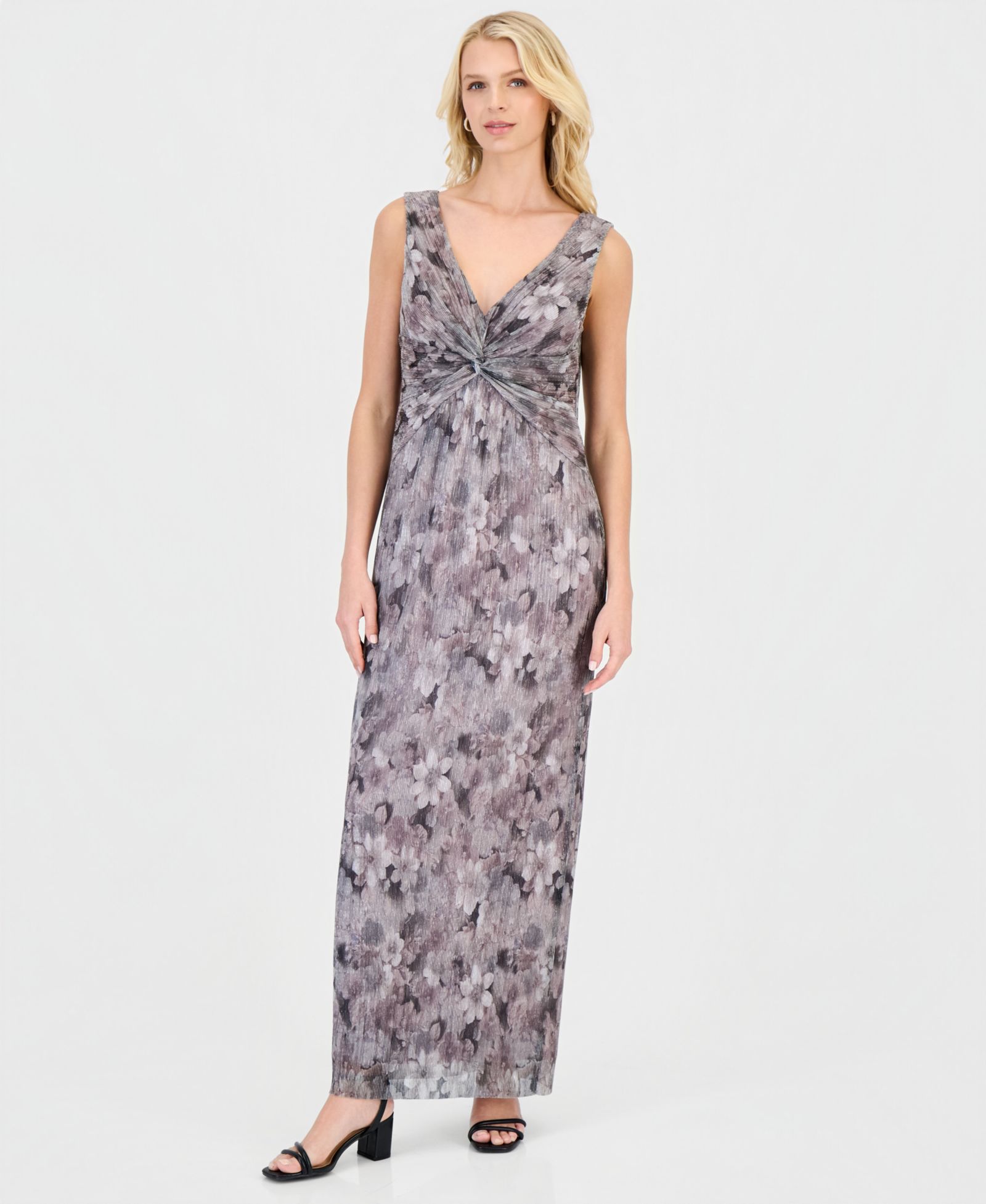 Connected Women's Metallic Floral Twist-Front Column Dress