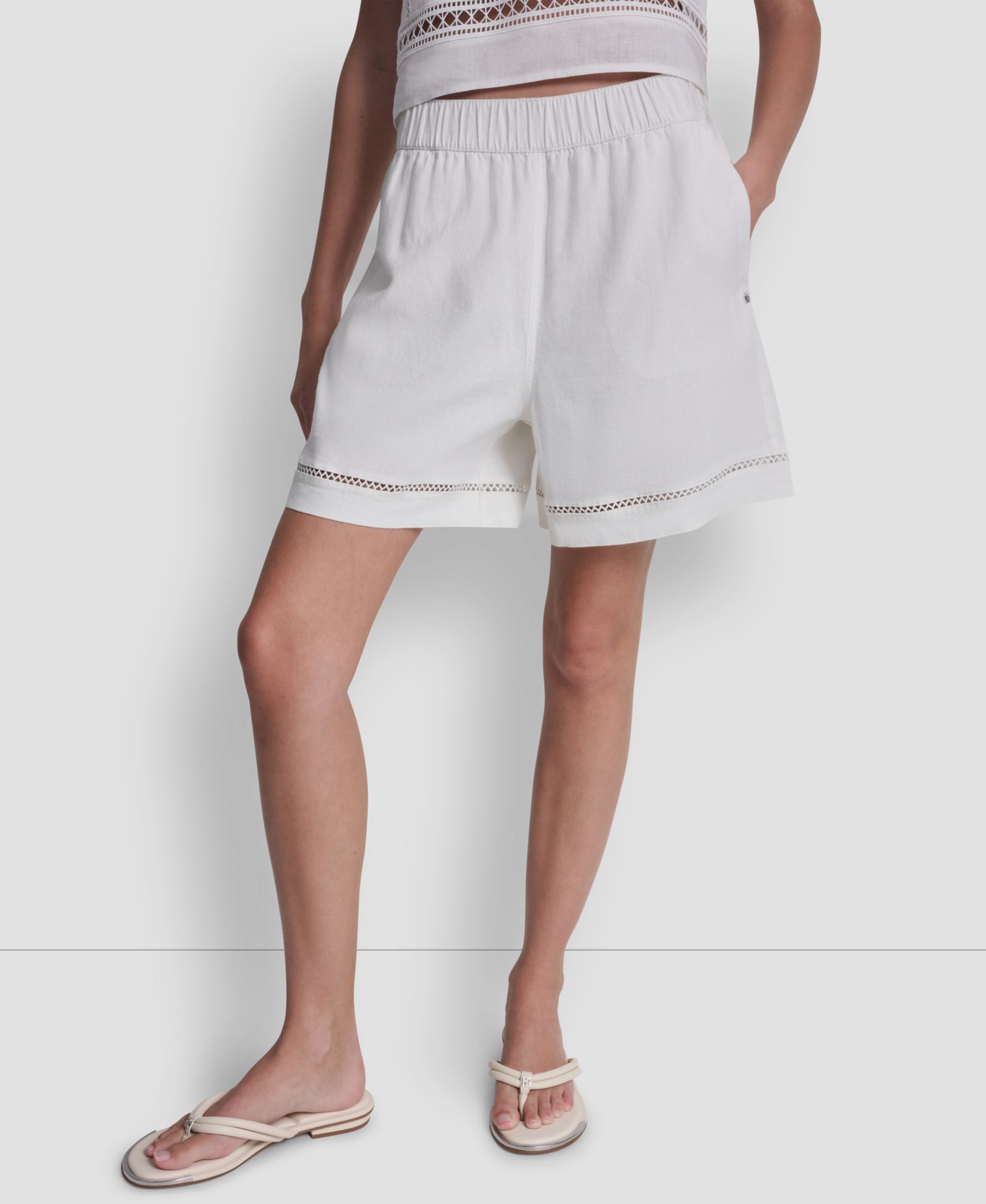 DKNY Jeans Women's Pull-On Linen-Blend Elastic Boxer Shorts