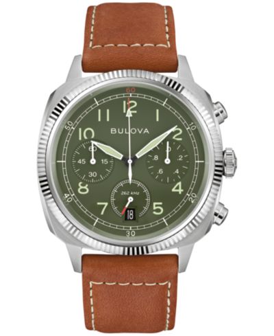 Мужские часы Bulova VWI Chrono с коричневым кожаным ремешком 37.5mm