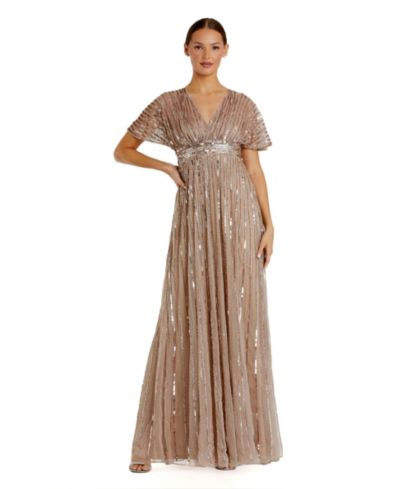 Mac Duggal Женское вечернее платье с отделкой сеткой и коротким рукавом