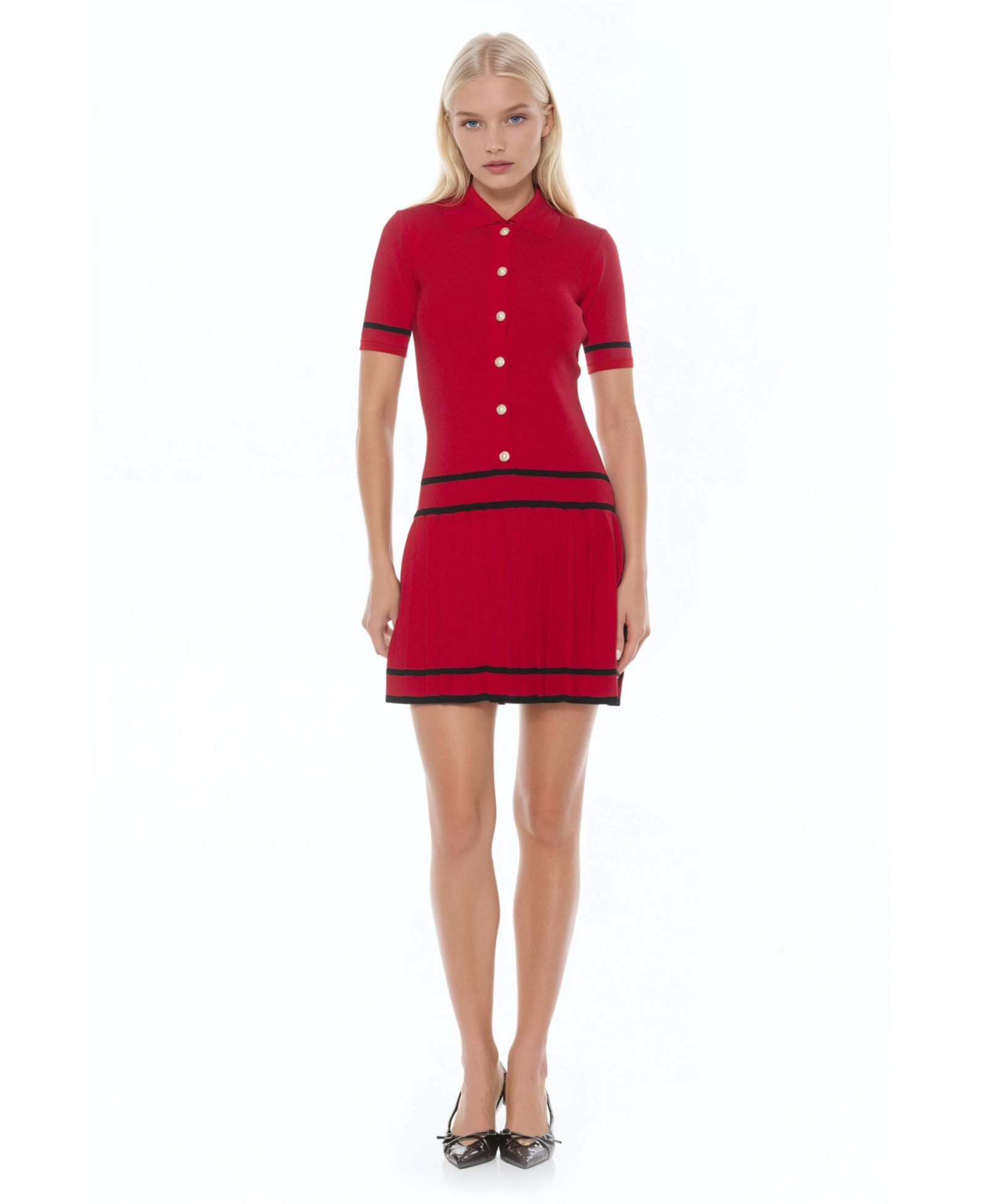 Alexia Admor Women's Lucinda Fully Knit Collared Short Sleeve Dress
