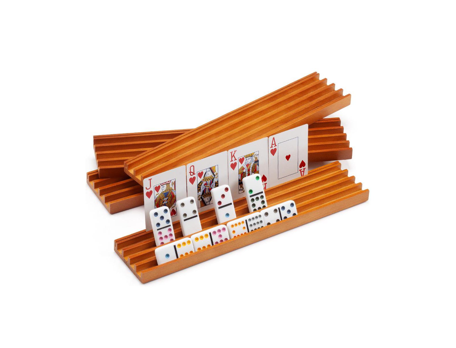 GSE Games & Sports Expert Подставки для домино и игральных карт, набор из 4 штук, деревянные органайзеры