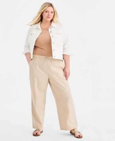 Style & Co Plus Size Striped Wide-Leg Pull-On Pants, Macy's Exclusive