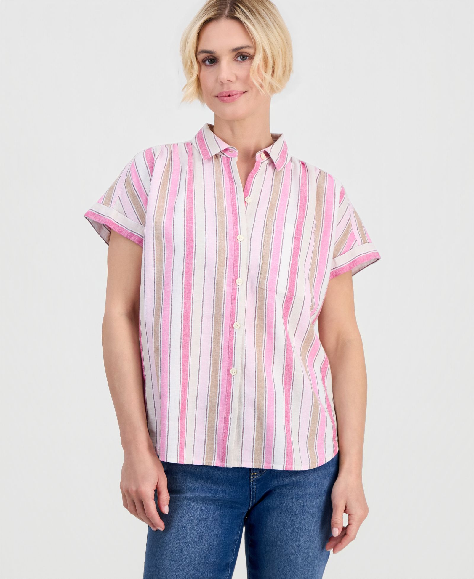 Style & Co Petite Striped Button-Up Camp Shirt, Macy's Exclusive