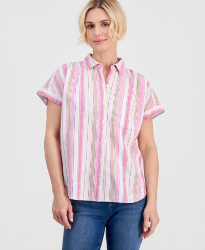 Style & Co Petite Striped Button-Up Camp Shirt, Macy's Exclusive