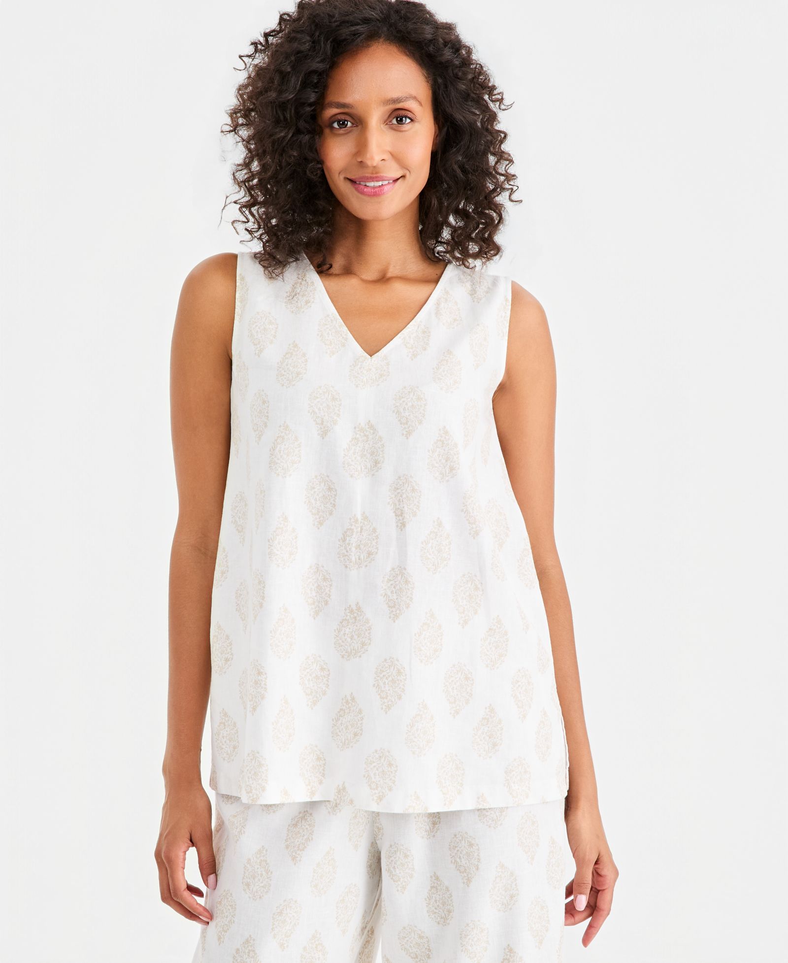 Женский топ Style & Co Printed Sleeveless Linen V-Neck