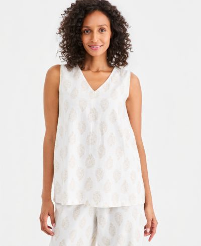 Женский топ Style & Co Printed Sleeveless Linen V-Neck