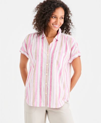 Style & Co Women's Striped Linen Camp Shirt, Macy's Exclusive