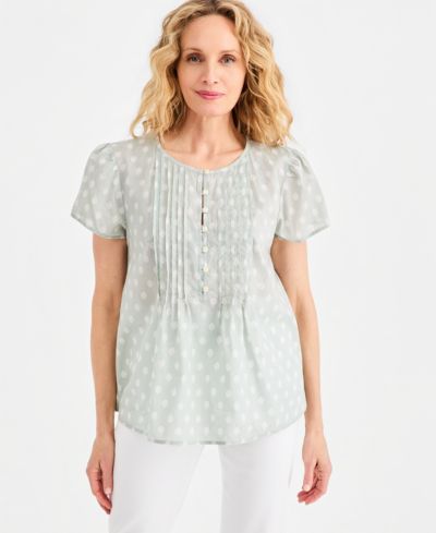 Style & Co Женское Printed Cotton Pintuck Flutter-Sleeve Top