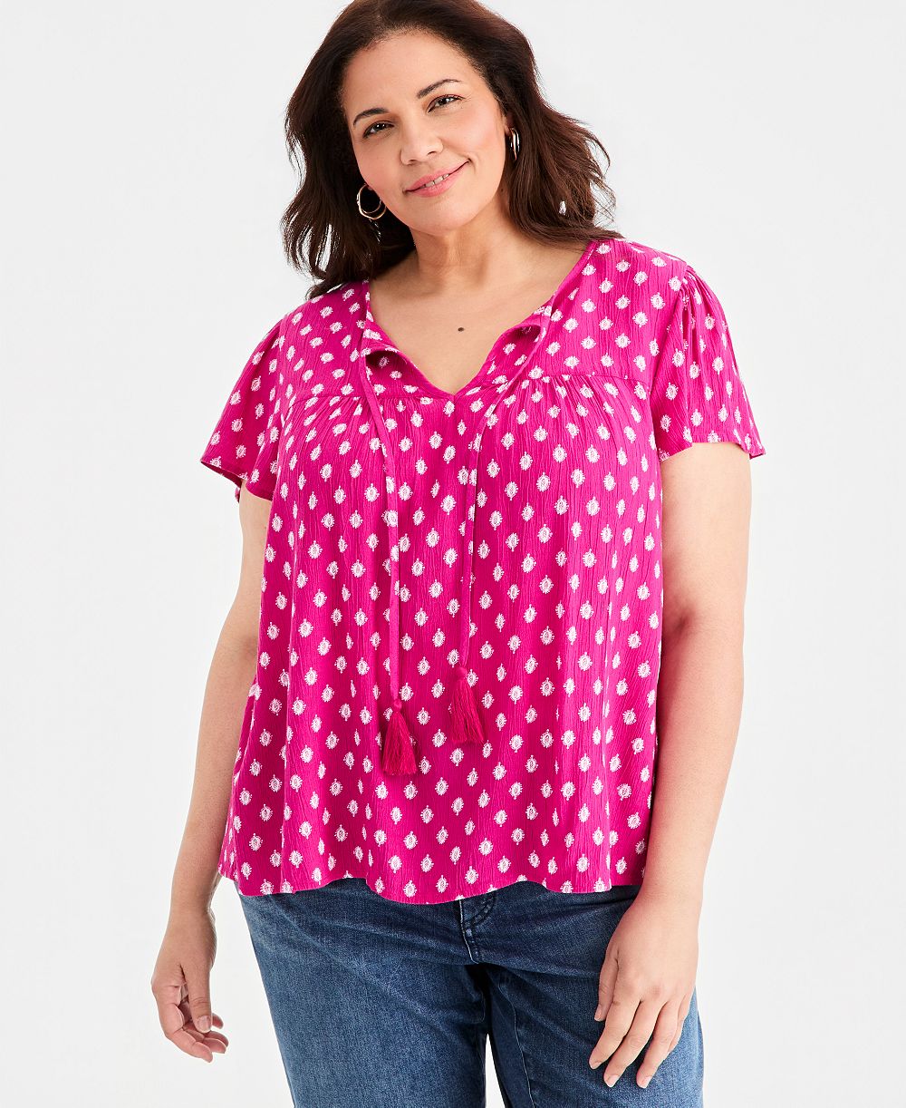 Style & Co Plus Size Блузка с воланами и разрезом на шее