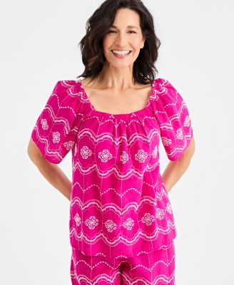 Женский топ Style & Co Cotton Embroidered Square-Neck