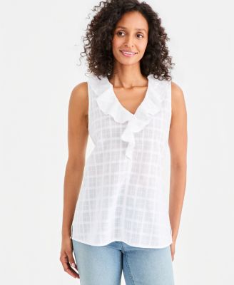 Style & Co Women's Cotton Sleeveless Ruffle Top, Macy's Exclusive