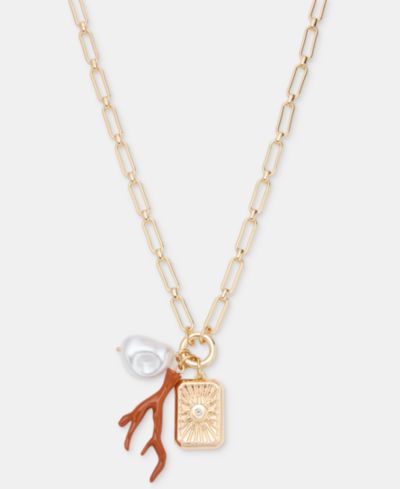 On 34th Pavé Crystal & Imitation Pearl Multi-Charm Pendant Necklace, 36" + 2" extender, Macy's Exclusive