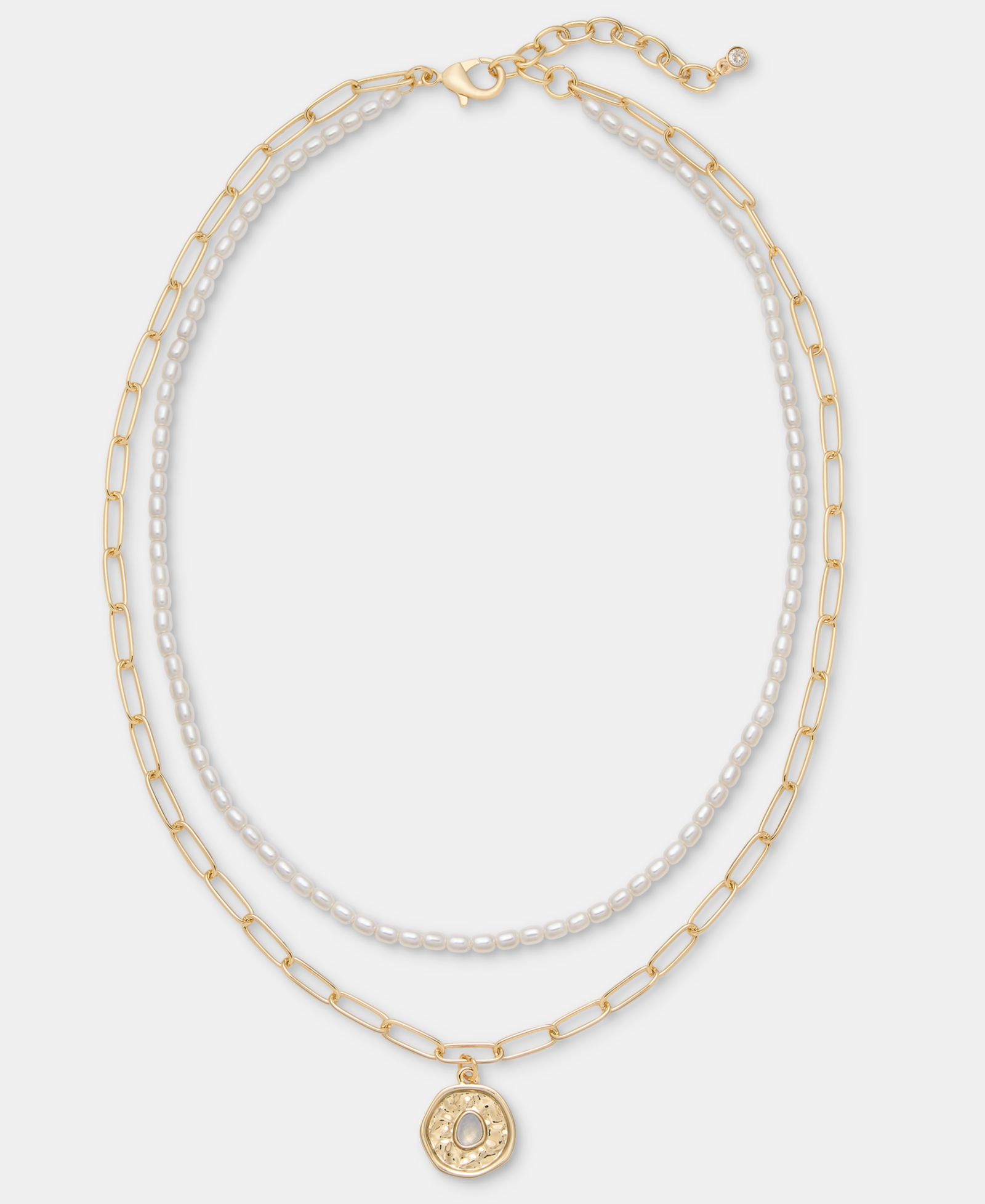 On 34th Imitation Pearl Beaded Stone Layered Pendant Necklace, 16" + 2" extender, Macy's Exclusive