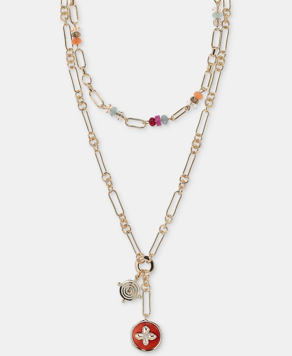On 34th Bead & Charm Layered Lariat Necklace, 16" + 2" extender, Macy's Exclusive
