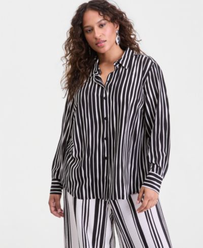 I.N.C. International Concepts Plus Size Printed Button-Up Top, Macy's Exclusive