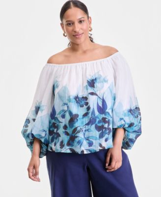 Женская блузка I.N.C. International Concepts Plus Size с принтом, с открытыми плечами и пышными рукавами