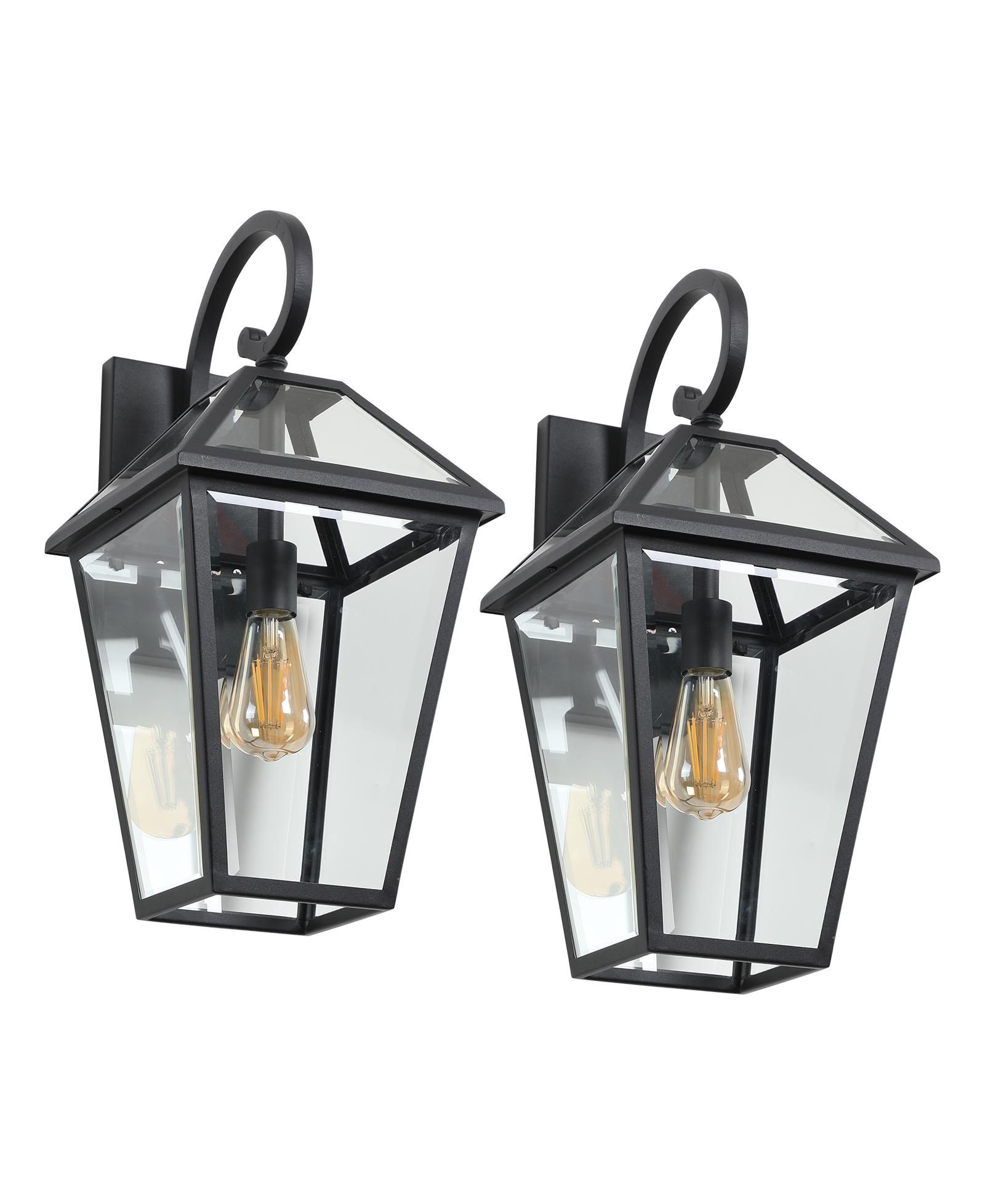 BUSDAYS 21"(H) 2-Pack Outdoor Wall Lantern Light – Modern Black Metal & Clear Glass Sconce для Porch, Patio, and Garden Lighting (Bulb Not Included)