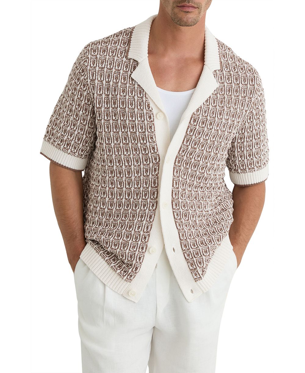 Мужская рубашка REISS Penn Button Through Jacquard Textured