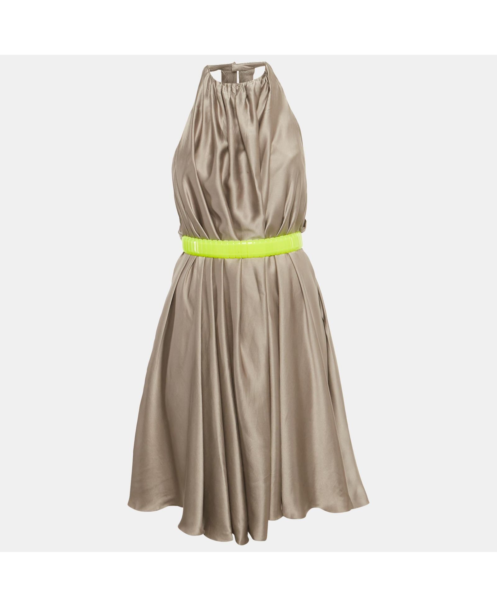 Женское мини-платье Versace Pre-Owned Grey Silk Belted Halter Neck