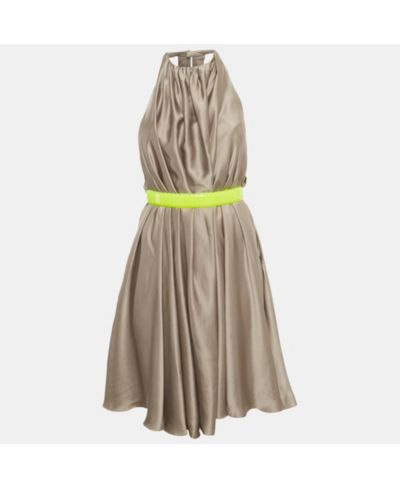 Женское мини-платье Versace Pre-Owned Grey Silk Belted Halter Neck