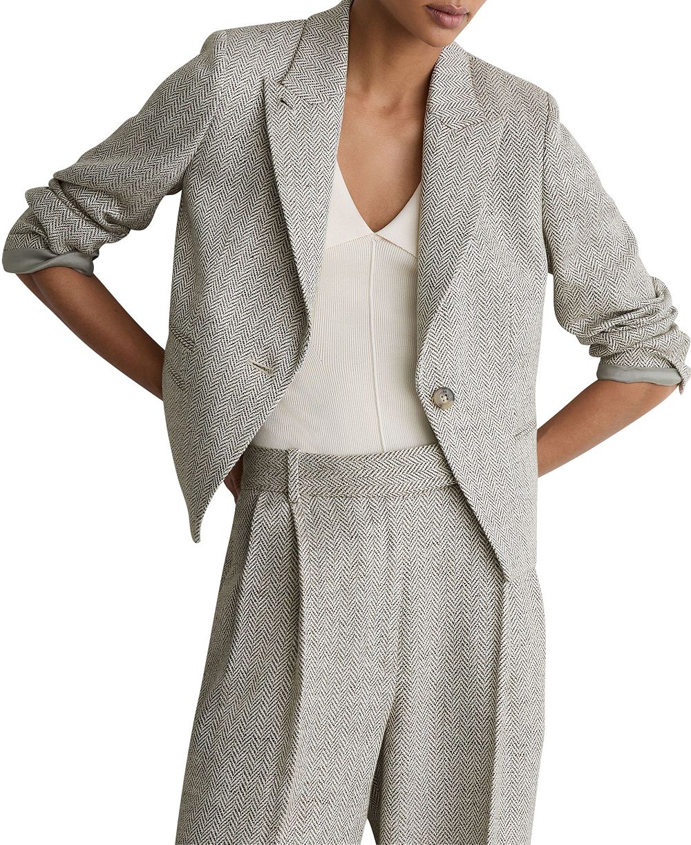 Блейзер REISS Petite Ezra Herringbone Cropped из смеси льна
