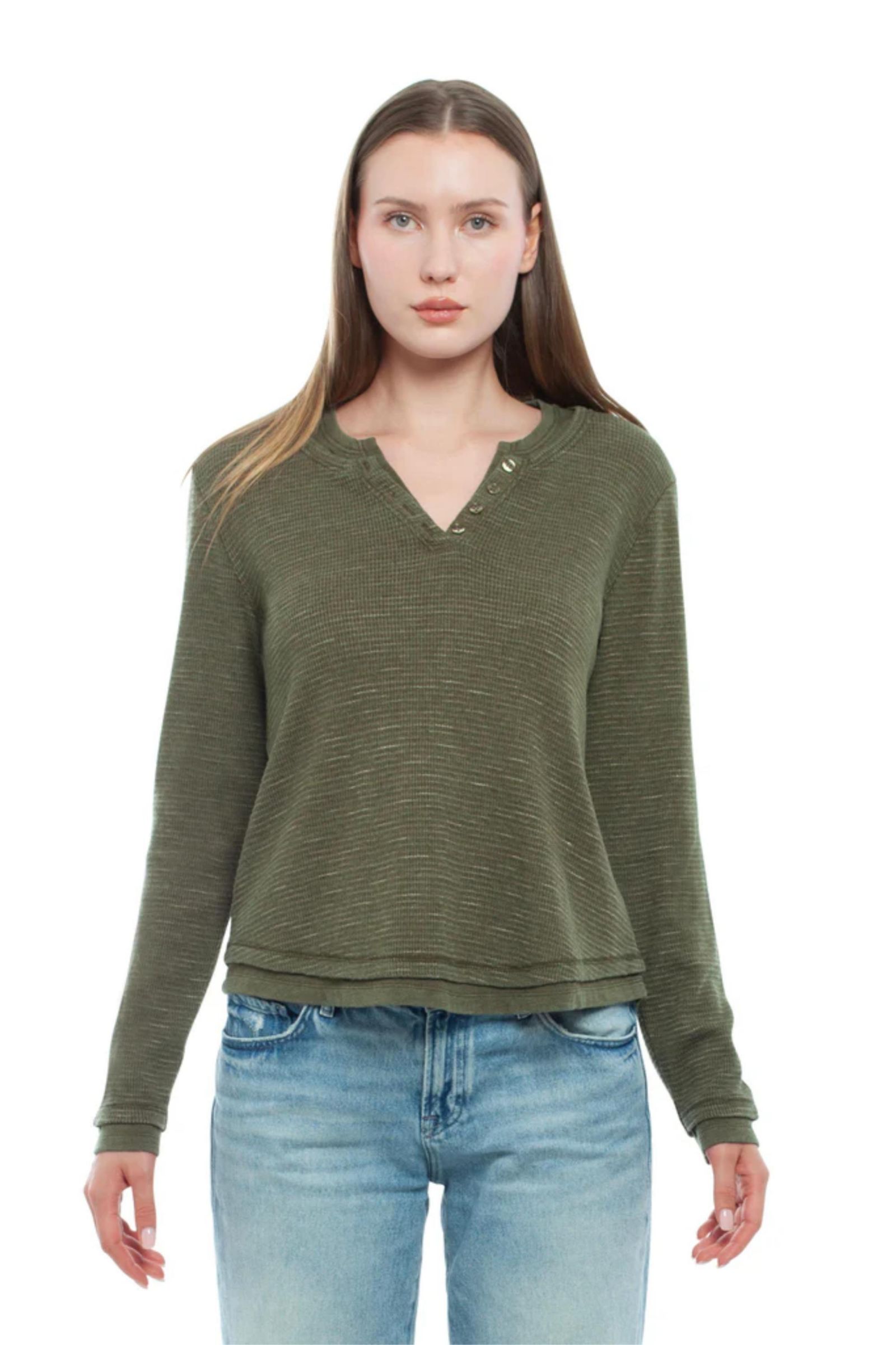 WILT Женский Long Sleeve Henley Mock Tee