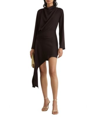 REISS Women's Bethany Long-Sleeve Cowl Neck Asymmetric Hem Mini Dress