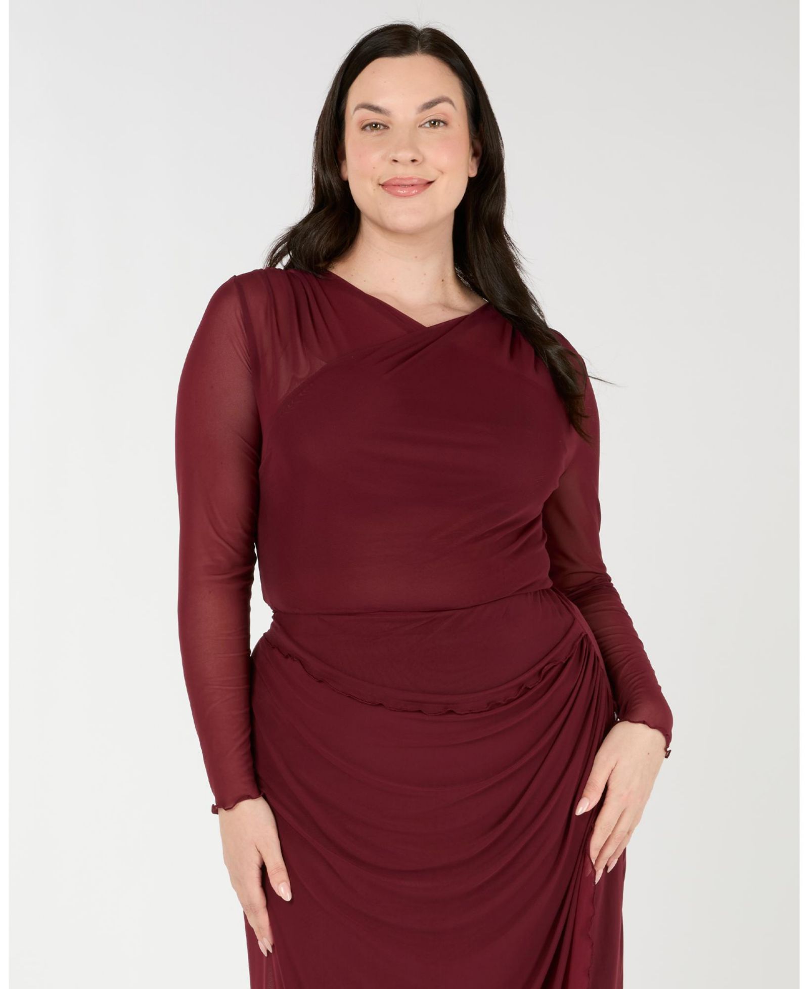 ESTELLE Women's Annalise Red Mesh Long Sleeve Wrap Top