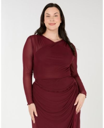 ESTELLE Women's Annalise Red Mesh Long Sleeve Wrap Top