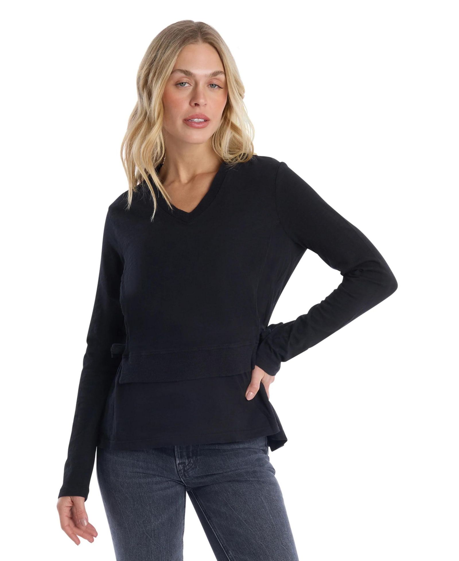 WILT Women's Clothing Mixed Media Double Layer Long Sleeve Tee
