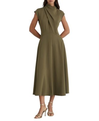 REISS Women's High-Neck A-Line Sleeveless Midi Dress