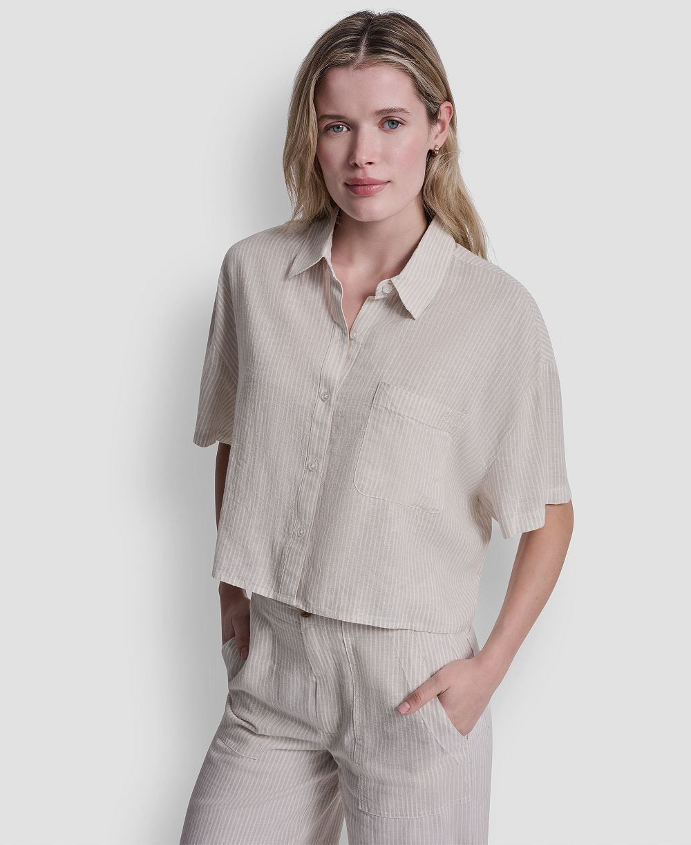Рубашка DKNY Jeans Petite Oversized Linen-Blend Cropped Short Sleeve