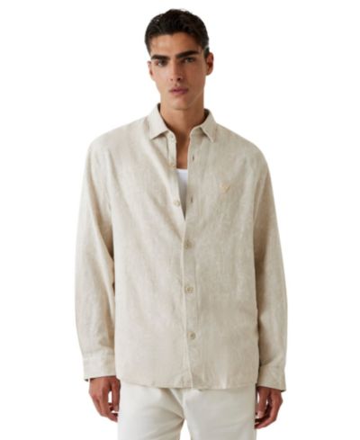 GUESS Men's Jacquard Floral Long-Sleeve Woven Shirt