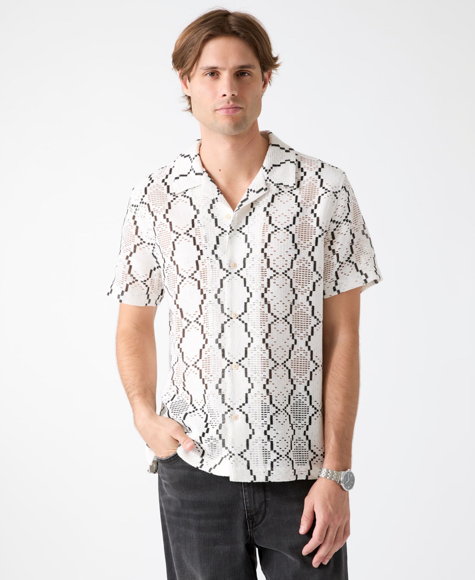 GUESS Мужская рубашка Carter Geometric Crochet Resort