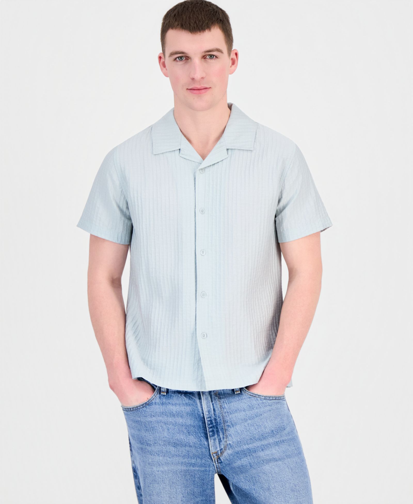 GUESS Men's Seersucker Woven Shirt