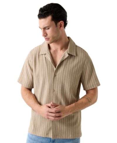 GUESS Men's Resort Blend Textured Woven Short-Sleeve Shirt