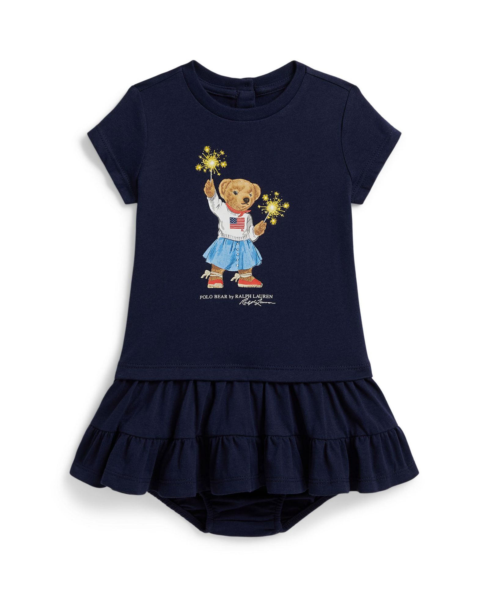Комплект из 2 предметов Polo Ralph Lauren Baby Girls' Short Sleeve Polo Bear Tiered Dress and Bloomer