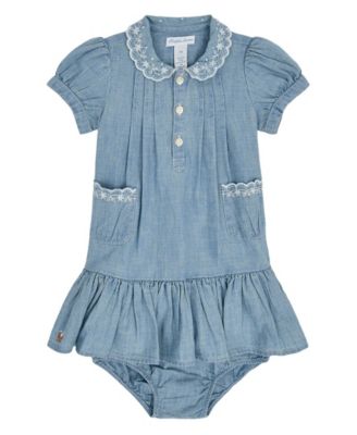 Ralph Lauren Baby Girls' Indigo Cotton Chambray Dress and Bloomer