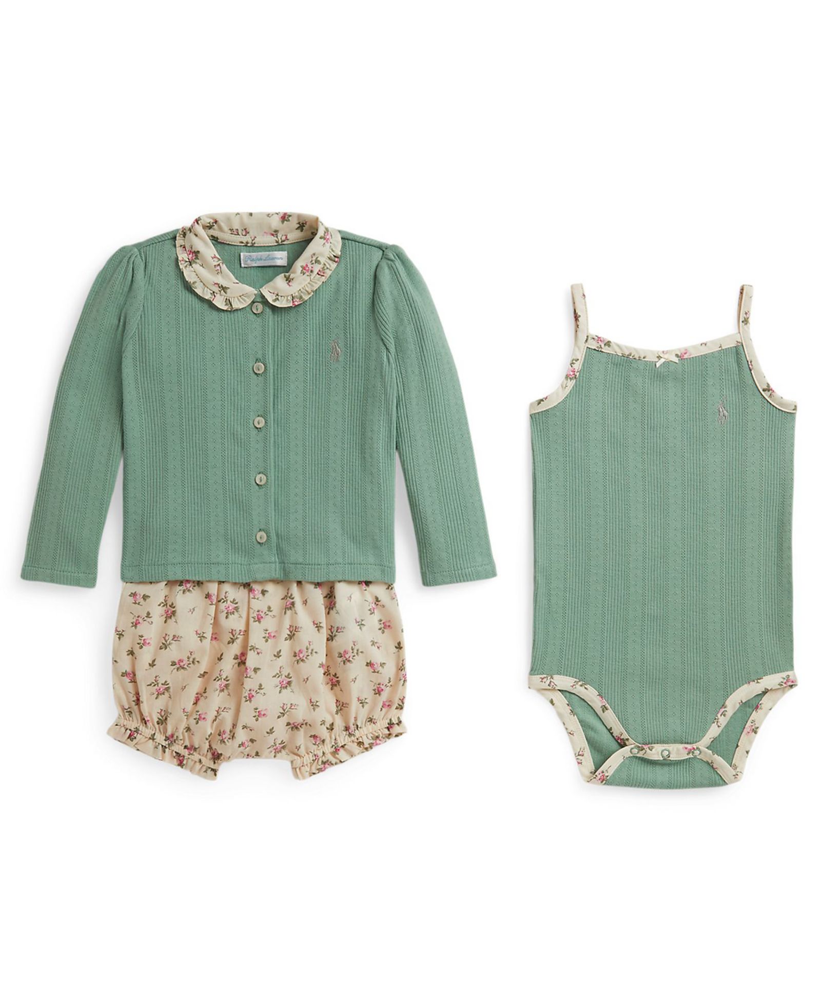 Polo Ralph Lauren комплект из 3 предметов для девочек Floral Jacket, Bodysuit and Bloomer